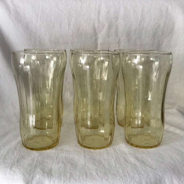 Vntage Paneled Glass Fine Dining Tumblers 6 yellow depression glass farmhouse retro kitchen mod iced tea collectible display