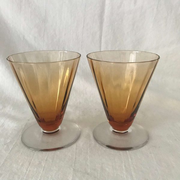 Vntage Paneled Glass Tumblers 2 amber depression glass farmhouse retro kitchen collectible display elegant drinkware