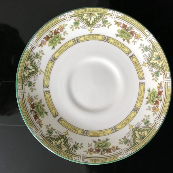 Wedgwood Tea cup and saucer Fine bone china England Green with Lotus flowers Greek key rimfarmhouse collectible display bridal