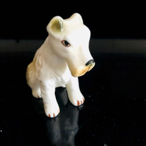 Wire hair Fox Terrier Dog Figurine gloss finish fine bone china Japan 3 1/4" tall collectible display farmhouse cottage bedroom