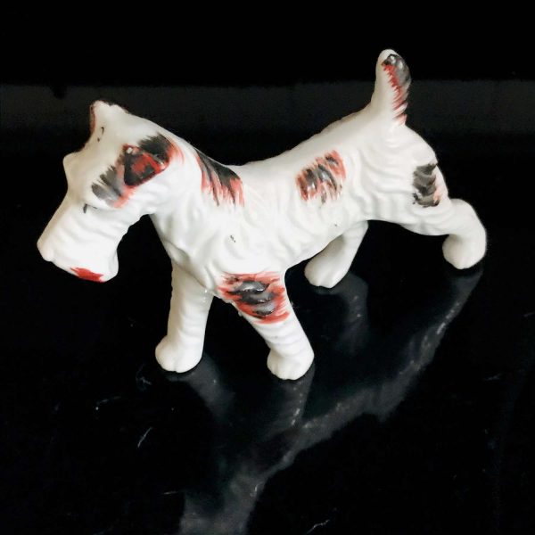 Wire hair Fox Terrier Dog Figurine matte finish fine bone china Japan 5" across collectible display farmhouse cottage bedroom