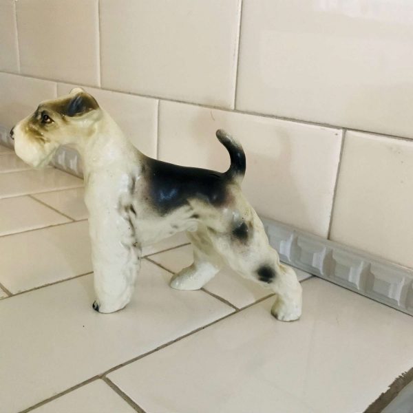 Wire hair Fox Terrier Dog Figurine matte finish fine bone china Japan 6" across collectible display farmhouse cottage bedroom