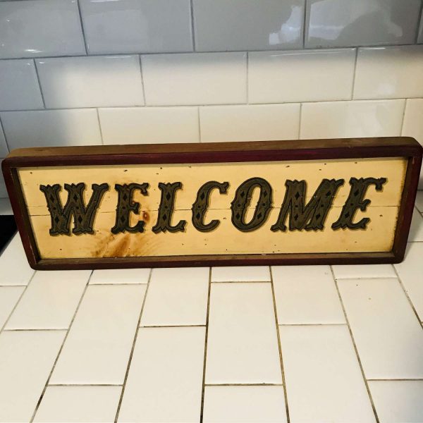 Wooden Welcome sign USA 1970's wall hanging sign Stars and stripes hand crafted wall decor