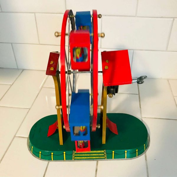 Working Tin Litho Ferris wheel wind up with key collectible toy man cave toy room child's room display tin litho