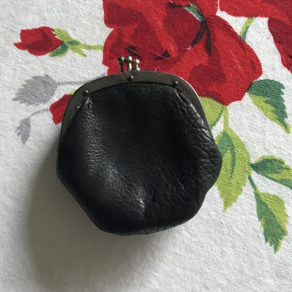 Antique coin purse incredible two pouch leather with metal closure 1800's collectible display farmhouse movie theater prop black