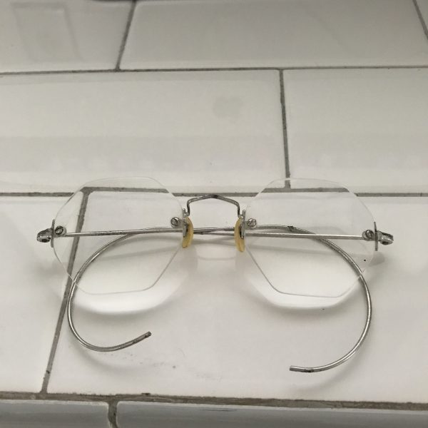 Antique eyeglasses silveer wire rim collectible display farmhouse office eye glasses
