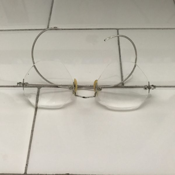 Antique eyeglasses silveer wire rim collectible display farmhouse office eye glasses