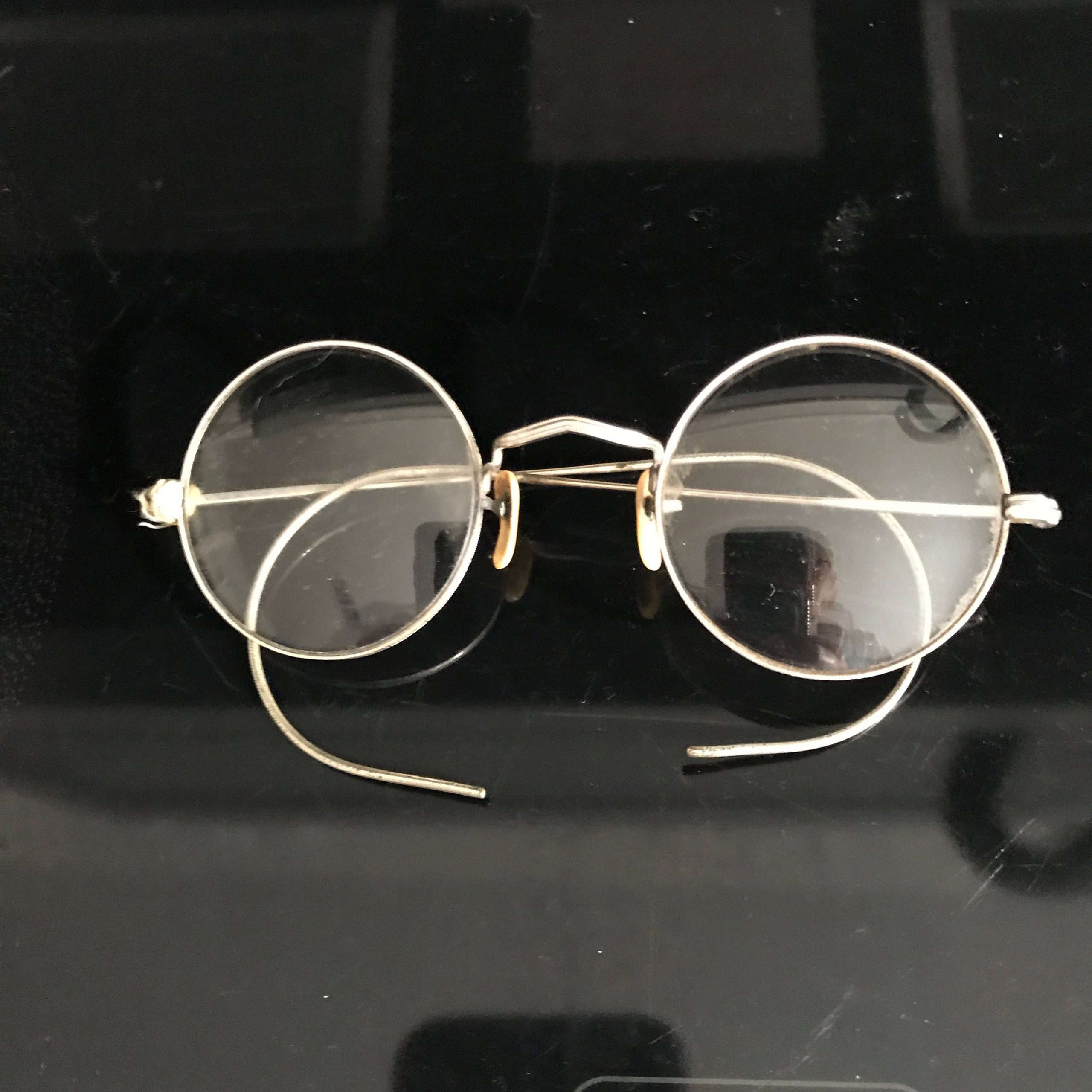 Antique Eyeglasses Silver Wire Rim Collectible Display Farmhouse Office Eye Glasses Round Fully 