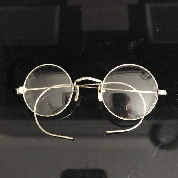 Antique eyeglasses silver wire rim collectible display farmhouse office eye glasses round fully rimmed in 1/20 10Kt