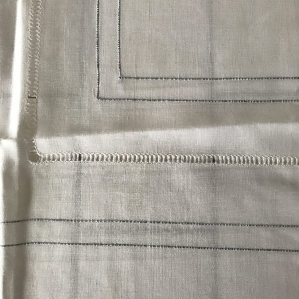 Tablecloth Vintage Retro fine rolled Cotton card tablecloth bedroom table hemstitch light blue lines farmhouse display cottage 32" x 32"