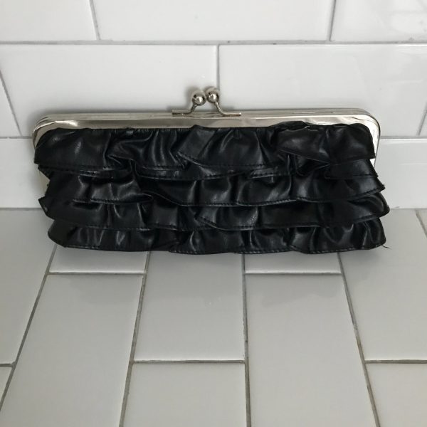 Vintage Daisy Fuentes 1990's ruffled black clutch silver trim top closure tv movie prop collectible display change purse small collectible