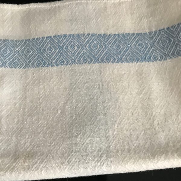 Vintage Kitchen Towel white with damask pattern blue trim Kitchen Cottage Farmhouse decor Wonder-dri