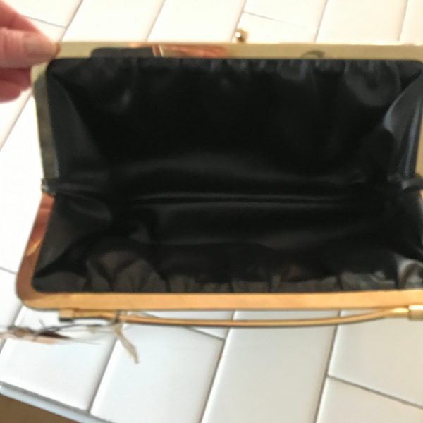 Vintage Reversible clutch black and white reversible gold trim top closure tv movie prop collectible display very clean