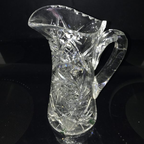 Antique American Brilliant Cut glass pitcher Beautiful large cut rim and handle Mint condition 9 3/4" tall collectible display elegant