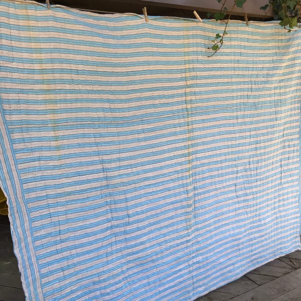 Antique Quilt Hand stitched hand made Gray blue Aqua orange rust red and light blue hand made 1930's farmhouse display collectible decor