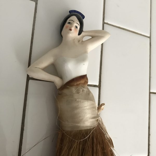 Antique Victorian Porcelain Woman clothing brush porcelain top with bristle bottom collectible display farmhouse travel
