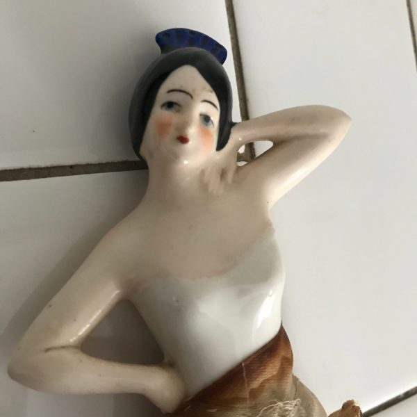 Antique Victorian Porcelain Woman clothing brush porcelain top with bristle bottom collectible display farmhouse travel