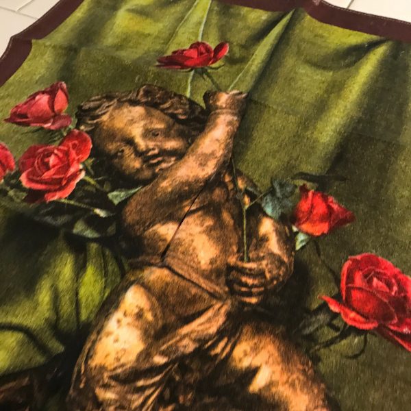 Mid Century Colorful Kitchen towel 18"x 26"  Vivid Colors Creation Vony France Gold Cherub with Roses great detail mod collectible