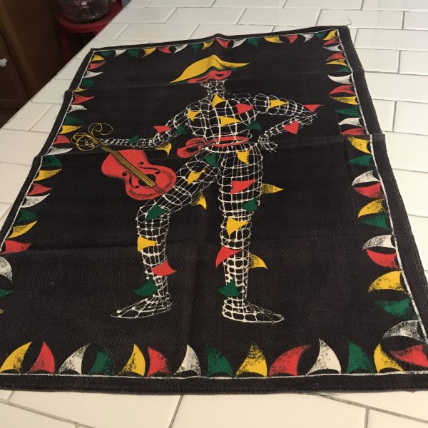 Mid Century Colorful Kitchen towel 19"x 27"  Vivid Colors Fantastic Atomic Retro Martex style wire man with instrument mod collectible