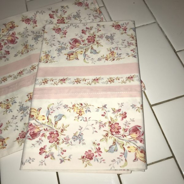 Pillowcase Pair Ralph Lauren King Size Millicent Pink stripe and floral very soft bed and breakfast guest room cottage cabin lodge farmhouse