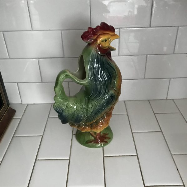 St. Clement Gallic Rooster Pitcher Exceptional Coloring and Condition Large 11" tall collectible display farmhouse