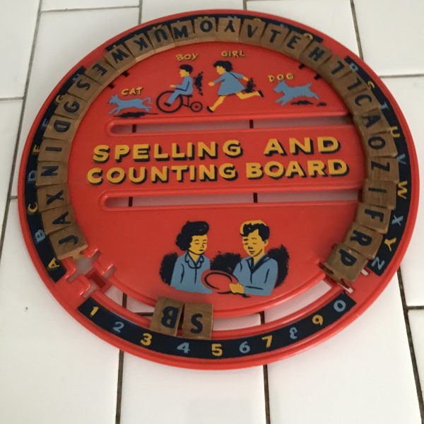 Vintage Alphabet spelling and counting board collectible vintage toy educational learning display farmhouse play room