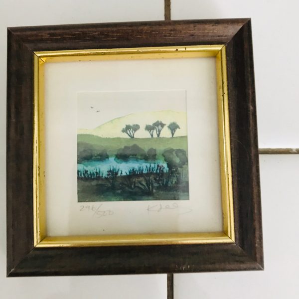 Vintage Kathleen Freeth England 296/500 original watercolor mini original wooden frame glass farmhouse collectible bed and breakfast
