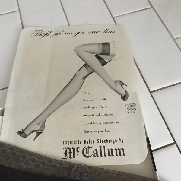 Vintage McCallum Textured Dark taupe Nylon Hosiery stockings size 10 New old stock in box collectible movie theater prop