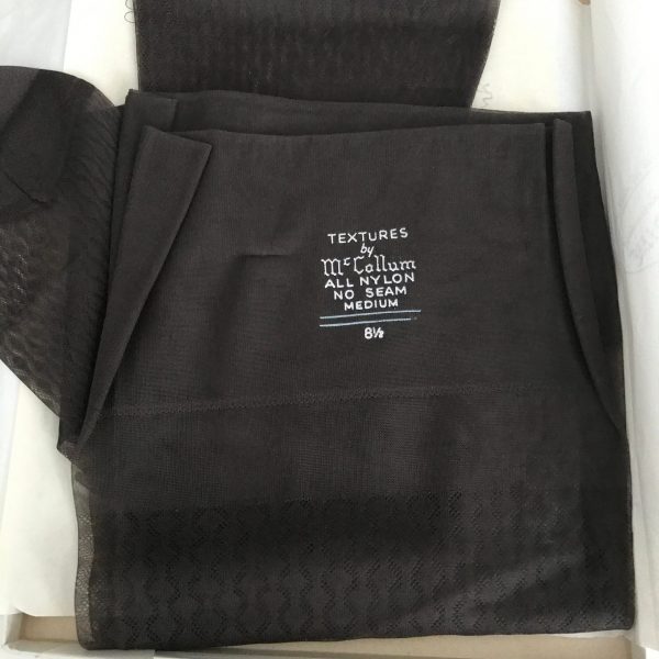 Vintage McCallum Textured Dark taupe Nylon Hosiery stockings size 10 New old stock in box collectible movie theater prop