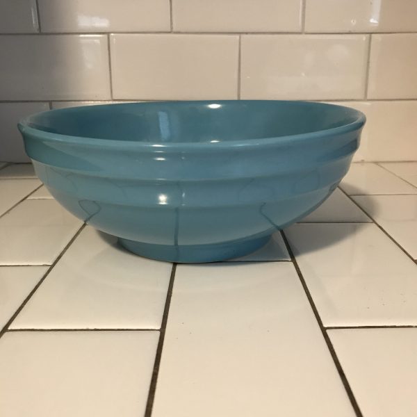 Vintage Pottery Mixing Bowl Aqua blue farmhouse cottage collectible display rustic primitive kitchen decor pottery bowl