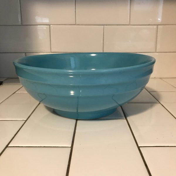 Vintage Pottery Mixing Bowl Aqua blue farmhouse cottage collectible display rustic primitive kitchen decor pottery bowl