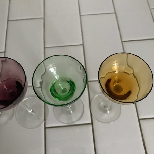 Vintage set of 4 crystal cordials glasses purple green amber light green display collectible special event evening dining
