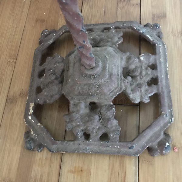 Antique early 1900's Iron floor lamp stand with twisted iron pole collectible lighting farmhouse