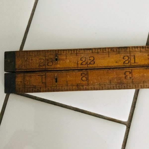 Antique Ruler folding wooden 24" with brass hinges collectible wood working tools