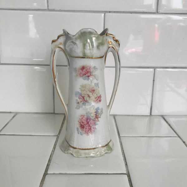 Antique Vase German miniature double handle porcelain collectible display vintage home decor bud vase
