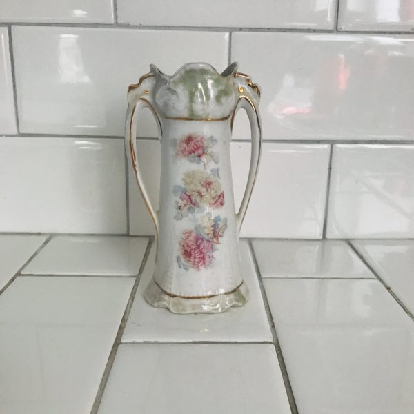 Antique Vase German miniature double handle porcelain collectible display vintage home decor bud vase