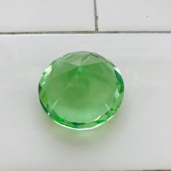 Beautiful Vintage Paperweight Cut crystal round light green diamond shape small size collectible display office home decor trinket figurine