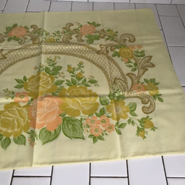 Pillowcase Single Vintage cotton heavy printed floral yellow peach green Standard Size USA farmhouse bed and breakfast guest room