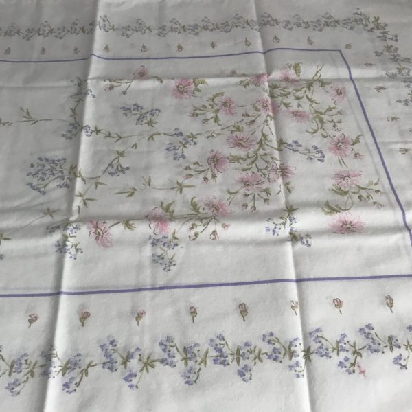 Pillowcase Single Vintage cotton tiny pink and purple flowers purple trim Standard Size USA farmhouse bed and breakfast guest room