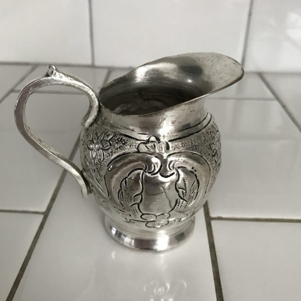 Vintage cream pitcher silverplate ornate miniature elegant dining collectible display