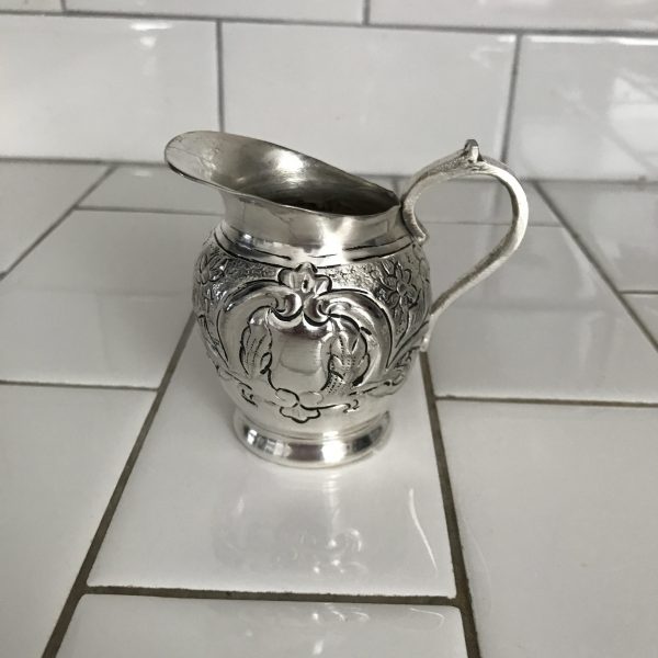 Vintage cream pitcher silverplate ornate miniature elegant dining collectible display