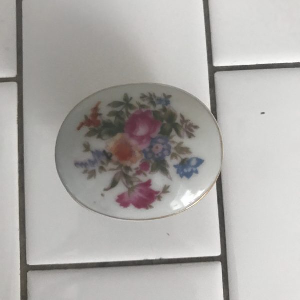 Vintage Fine Bone China Trinket Dish Floral pattern top gold trimmed box D'Auteuil Rare Vintage with Pansies