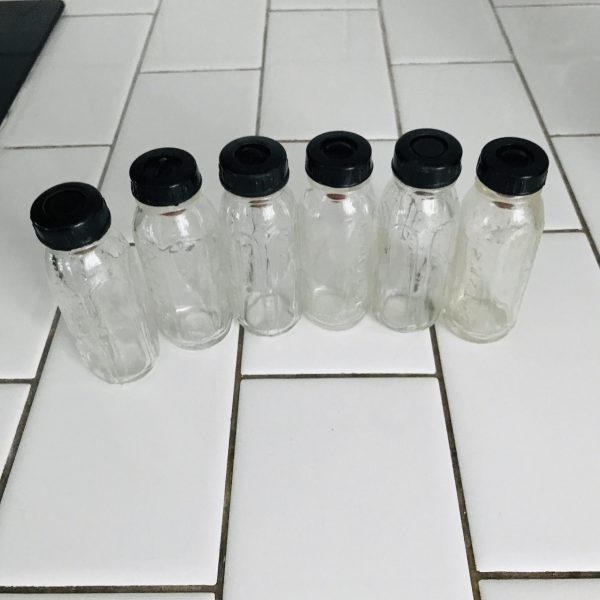 Vintage Glass Doll Bottles Set of 6 Complete with caps and rubber nipples collectible display doll accessories toys