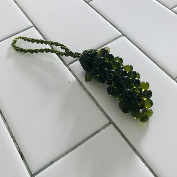 Vintage Glass Grapes on glass bead hanger with glass leaves collectible display handle fob