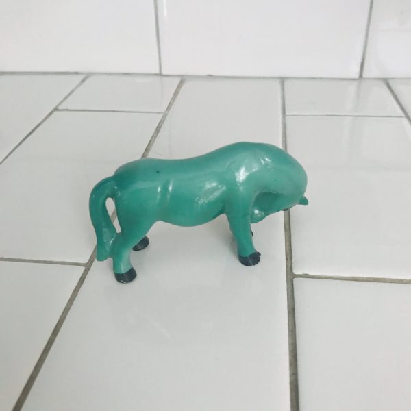 Vintage Horse Figurine Japan Blue Green color black hooves collectible display farmhouse cottage bed and breakfast home decor