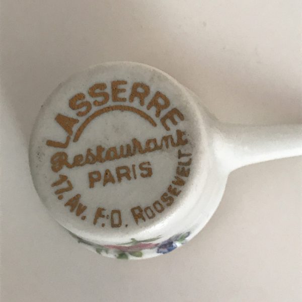Vintage miniature pan pot Lasserre Restaurant Paris decorative dishes floral LR inside Farmhouse cottage fine bone china France Gold handles