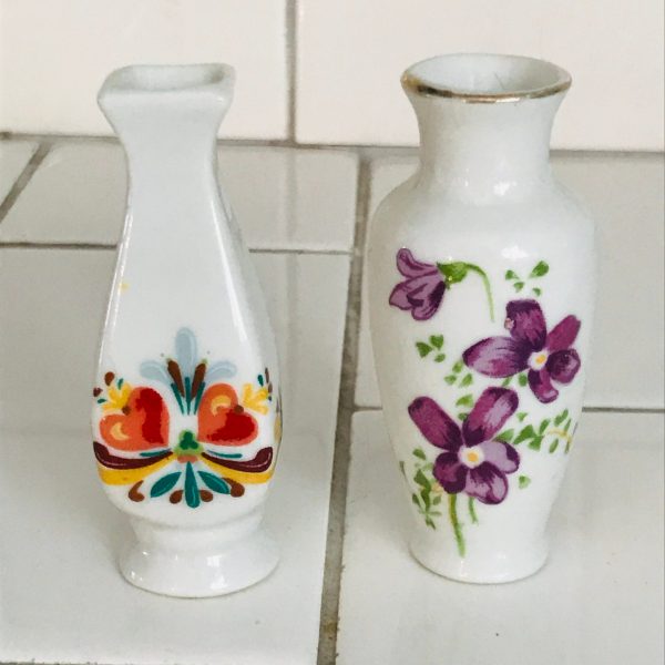 Vintage pair of miniature vases porcelain painted unique display mini's collectible farmhouse cottage bed and breakfast guest room