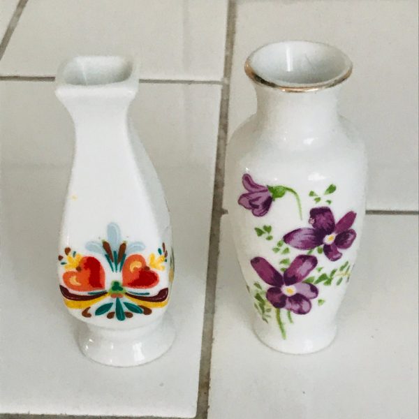 Vintage pair of miniature vases porcelain painted unique display mini's collectible farmhouse cottage bed and breakfast guest room