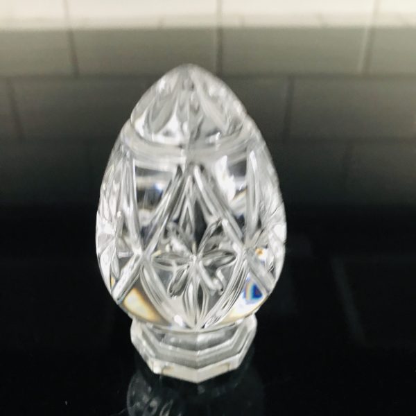 Vintage Paperweight cut crystal egg shape with pedestal base home decor collectible display desktop patterend base