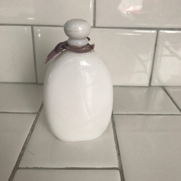 Vintage Perfume bottle white milk glass with violas lavender cologne Vanity bathroom bedroom salon display collectible farmhouse